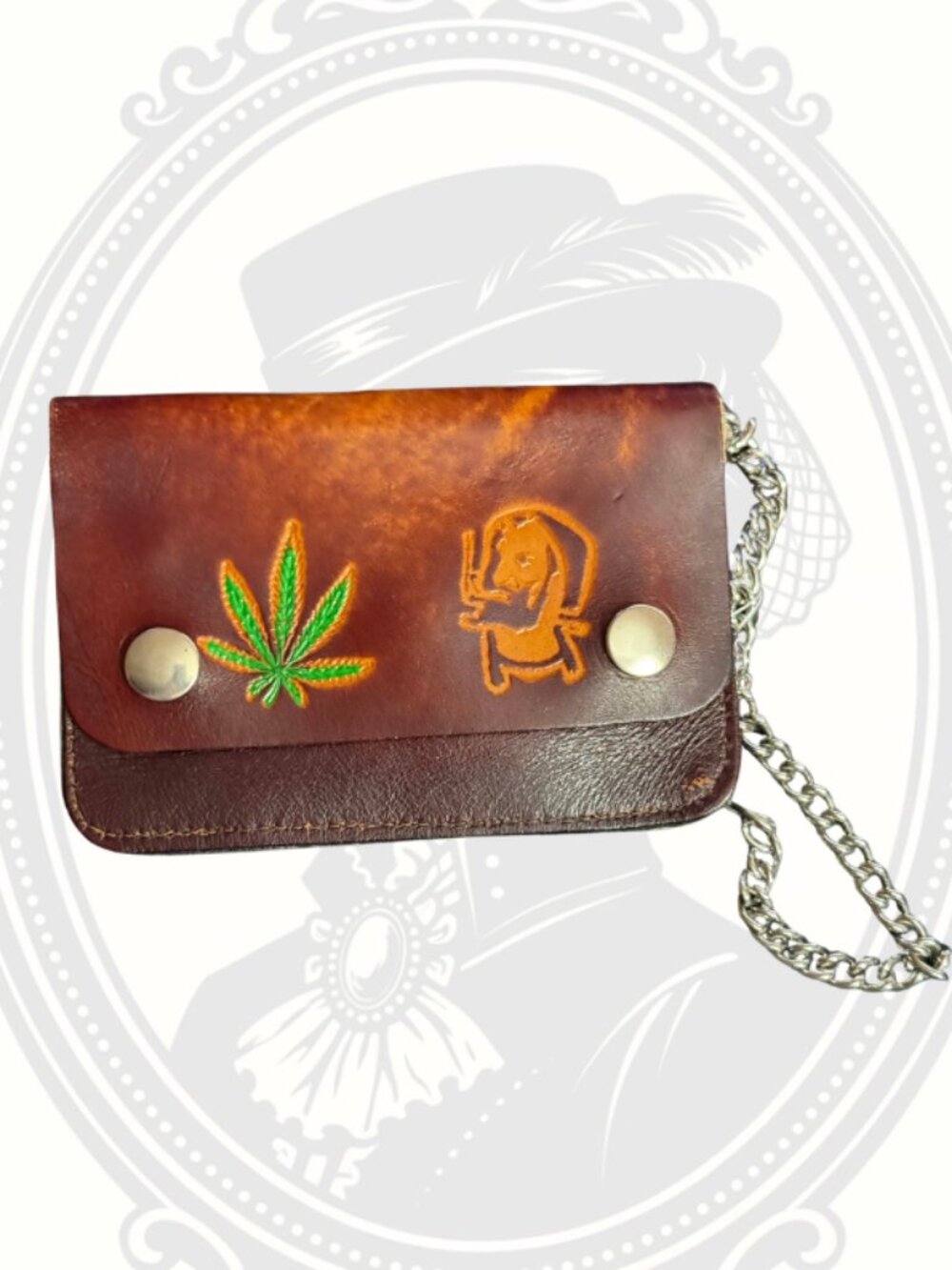 Vintage Leather Trucker Wallet Chain Small Biker Western Tooled Design NOS